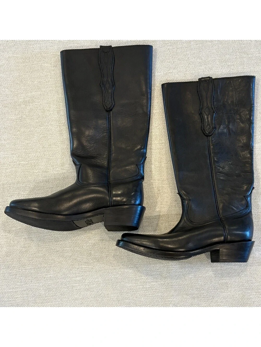 Oak Tree Farms Frontier Collection Black Leather Tall Cowboy Boots Square Toe